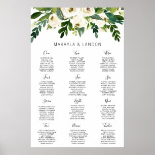 Poster Gráfico de Assentos de Casamento Floral Branco Sim