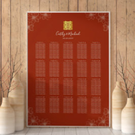 Poster Gráfico de assentos de casamento floral chinês boh