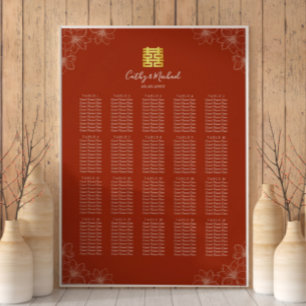Poster Gráfico de assentos de casamento floral chinês boh