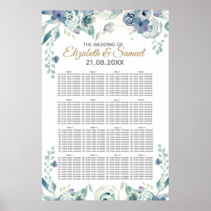 Poster Gráfico de Assentos de Casamento Floral de Aquarel