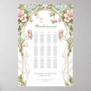 Poster Gráfico de Assentos de Casamento Floral de Hortêns