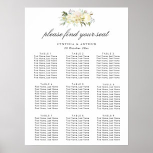 Poster gráfico de assentos de casamento floral de marfim
