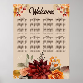 Poster Gráfico de Assentos de Casamento Floral de Outono