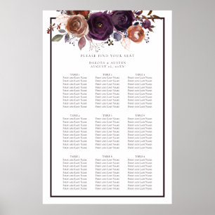 Poster Gráfico de Assentos de Casamento Floral de Púrpura