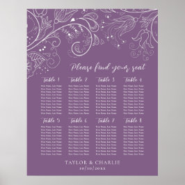 Poster Gráfico de Assentos de Casamento Floral Dusty Purp