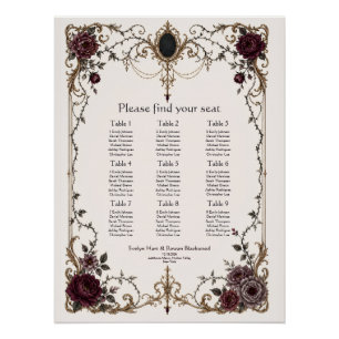 Pôster Gráfico de Assentos de Casamento Floral Gótico Vit