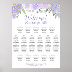 Poster Gráfico de Assentos de Casamento Floral Lavanda de
