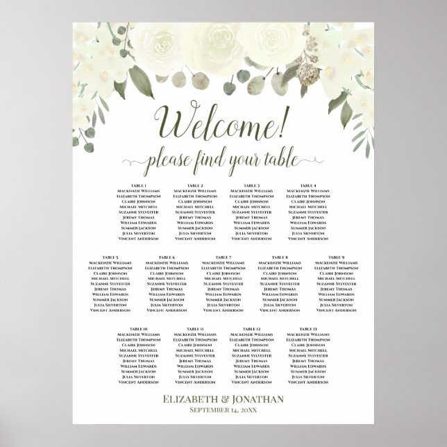 Poster Gráfico de Assentos de Casamento Floral Marfim Bra (Frente)