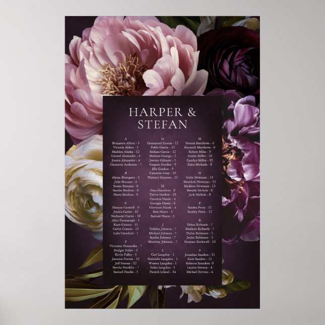 Poster Gráfico de Assentos de Casamento Floral Maximalist (Frente)