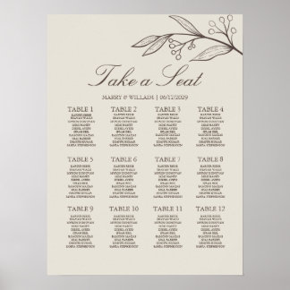 Poster Gráfico de Assentos de Casamento Floral Minimalist