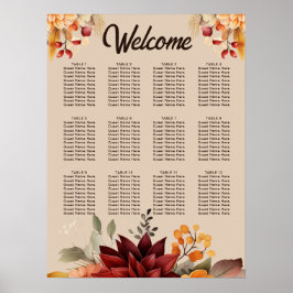 Poster Gráfico de Assentos de Casamento Floral Outono Ter