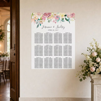 Poster Gráfico de Assentos de Casamento Floral Pastel