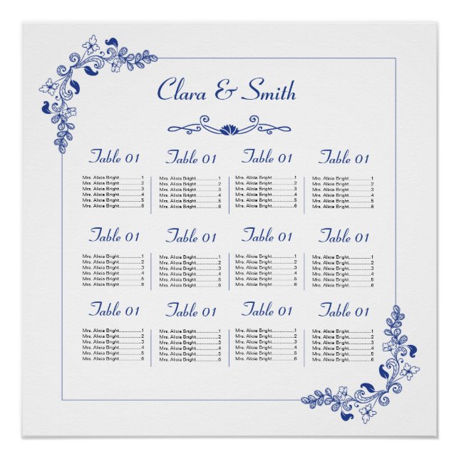 Pôster Gráfico de Assentos de Casamento Floral Poster (Frente)