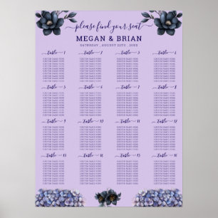 Poster Gráfico de Assentos de Casamento Floral Preto Mal-