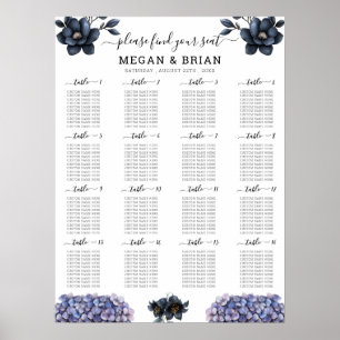 Poster Gráfico de Assentos de Casamento Floral Preto Mal-