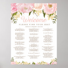 Poster Gráfico de Assentos de Casamento Floral Rosa