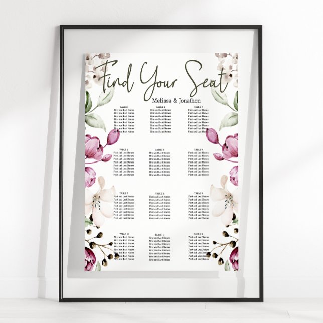 Poster Gráfico de Assentos de Casamento Floral Rosa Borgo (Criador carregado)