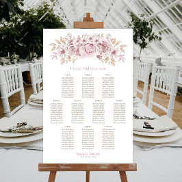 Poster Gráfico de Assentos de Casamento Floral Rosa com 1