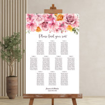 Gráfico de Assentos de Casamento Floral Rosa Elega