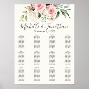 Poster Gráfico de Assentos de Casamento Floral Rosado – P
