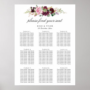 Poster gráfico de assentos de casamento floral roxo