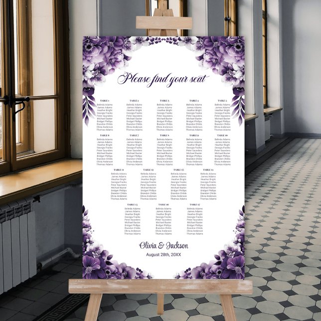 Poster Gráfico de Assentos de Casamento Floral Roxo de 17 (Criador carregado)