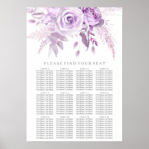 Poster Gráfico de Assentos de Casamento Floral Roxo Encan