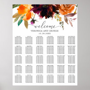 Poster Gráfico de Assentos de Casamento Floral Rústico de