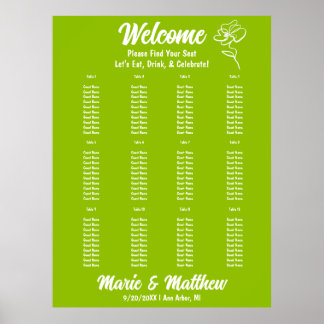 Poster Gráfico de Assentos de Casamento Floral Verde Cítr