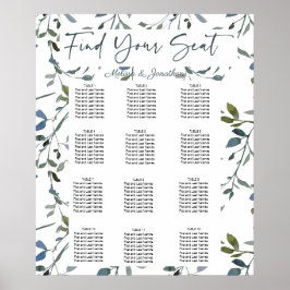 Poster Gráfico de Assentos de Casamento Floral Verde Prat