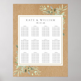 Poster Gráfico de Assentos de Casamento Folhas de Verdura