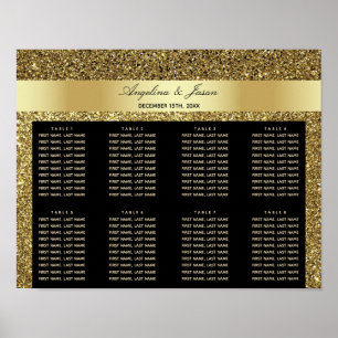 Poster Gráfico de Assentos de Casamento Glam Black e Dour