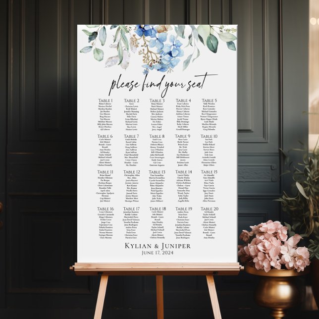 Poster Gráfico de assentos de casamento Hydrangea 20 mesa (Criador carregado)