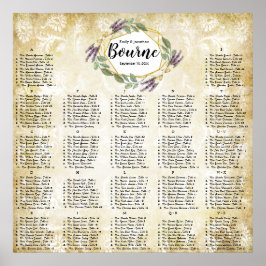 Poster Gráfico de Assentos de Casamento Lavanda Dourada e