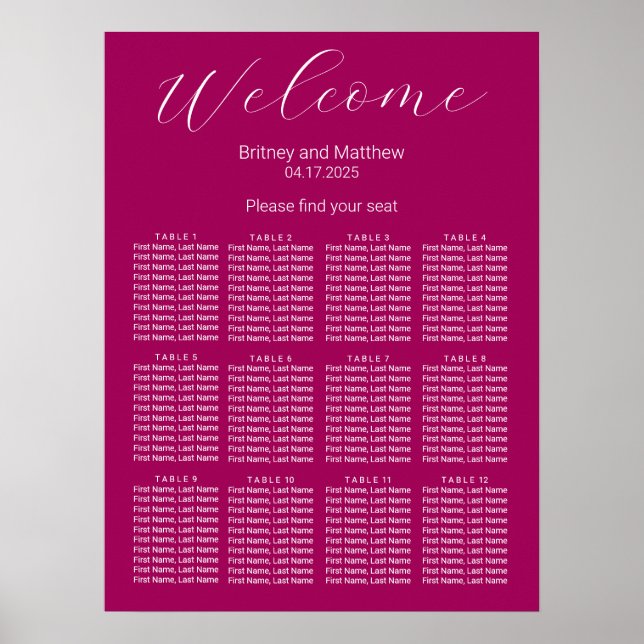 Poster Gráfico de Assentos de Casamento Magenta Minimalis (Frente)