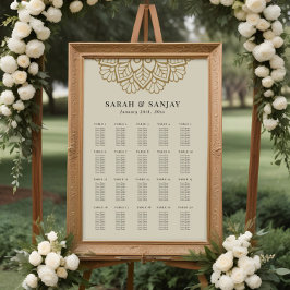 Poster Gráfico de Assentos de Casamento Mandala Dourada