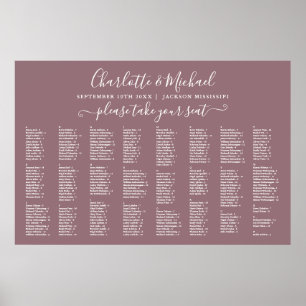 Poster Gráfico de Assentos de Casamento Mauve 300 Nomes