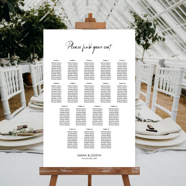 Poster Gráfico de Assentos de Casamento Mesa 17 Simples e (Criador carregado)
