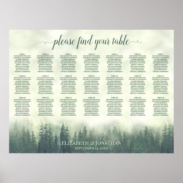 Poster Gráfico de Assentos de Casamento Mesa 21 Rustic Gr (Frente)