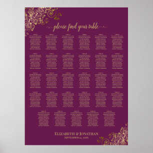 Poster Gráfico de Assentos de Casamento Mesa 29 Dourado M