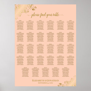 Poster Gráfico de Assentos de Casamento Mesa 29 Gold & Co