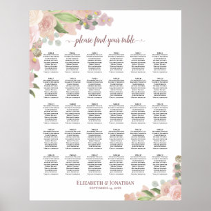 Poster Gráfico de Assentos de Casamento Mesa 30 Boho Rosa