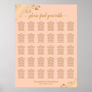 Poster Gráfico de Assentos de Casamento Mesa 30 Gold & Co
