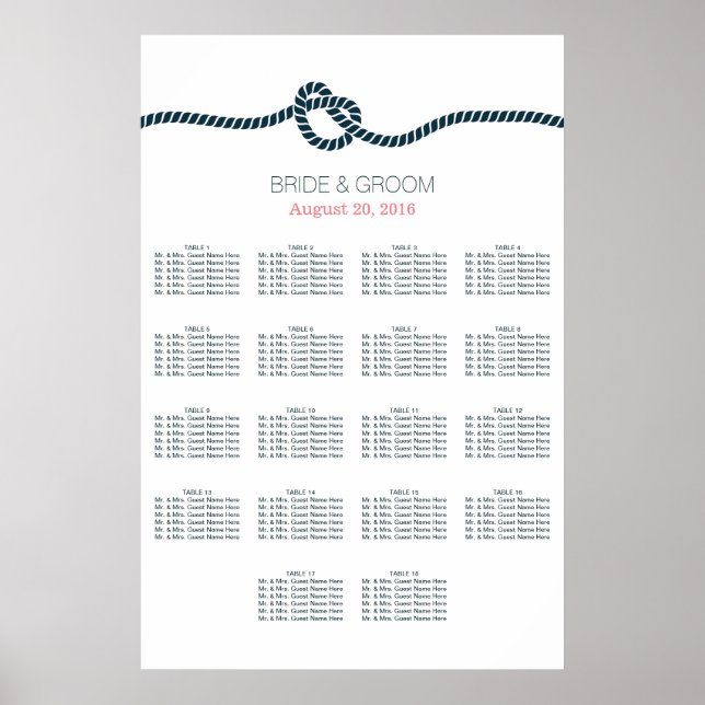 Pôster Gráfico de Assentos de Casamento Mesa Blue Knot 18 (Frente)