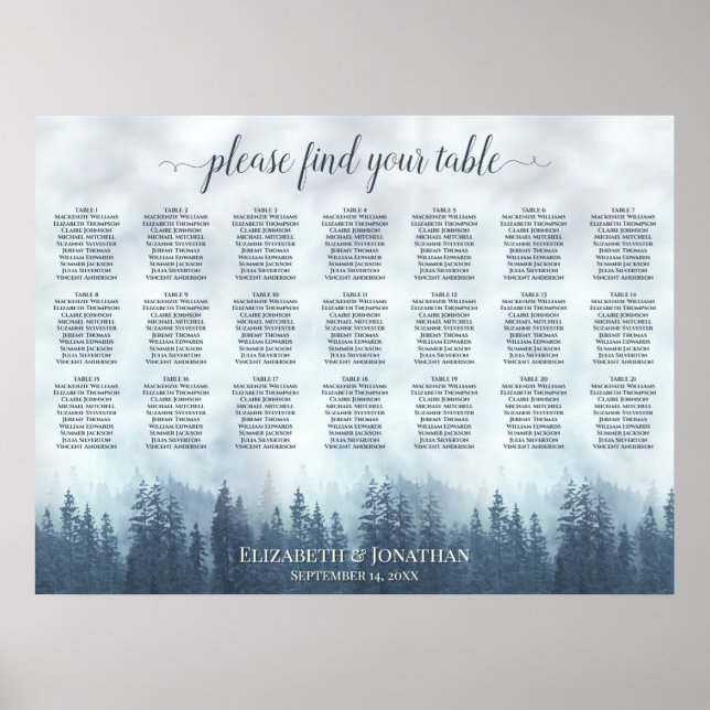 Poster Gráfico de Assentos de Casamento Mesa Rústica 21 B (Frente)