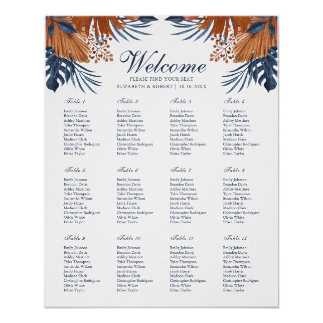 Pôster Gráfico de Assentos de Casamento Midnight Blue Mon (Frente)