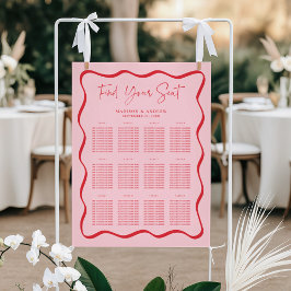 Poster Gráfico de Assentos de Casamento Moderno Rosa Verm
