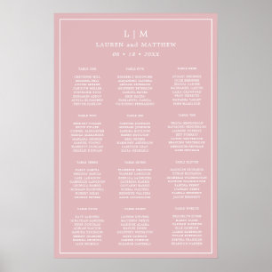 Poster Gráfico de Assentos de Casamento Monograma Rosa Si