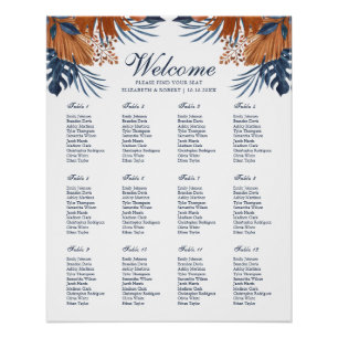 Pôster Gráfico de Assentos de Casamento Monstera Azul Mei