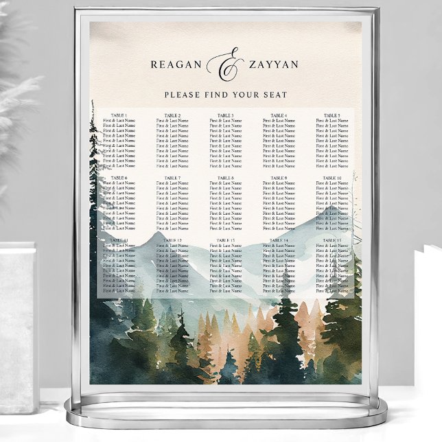 Poster Gráfico de Assentos de Casamento Montanhas & Pinhe (Criador carregado)